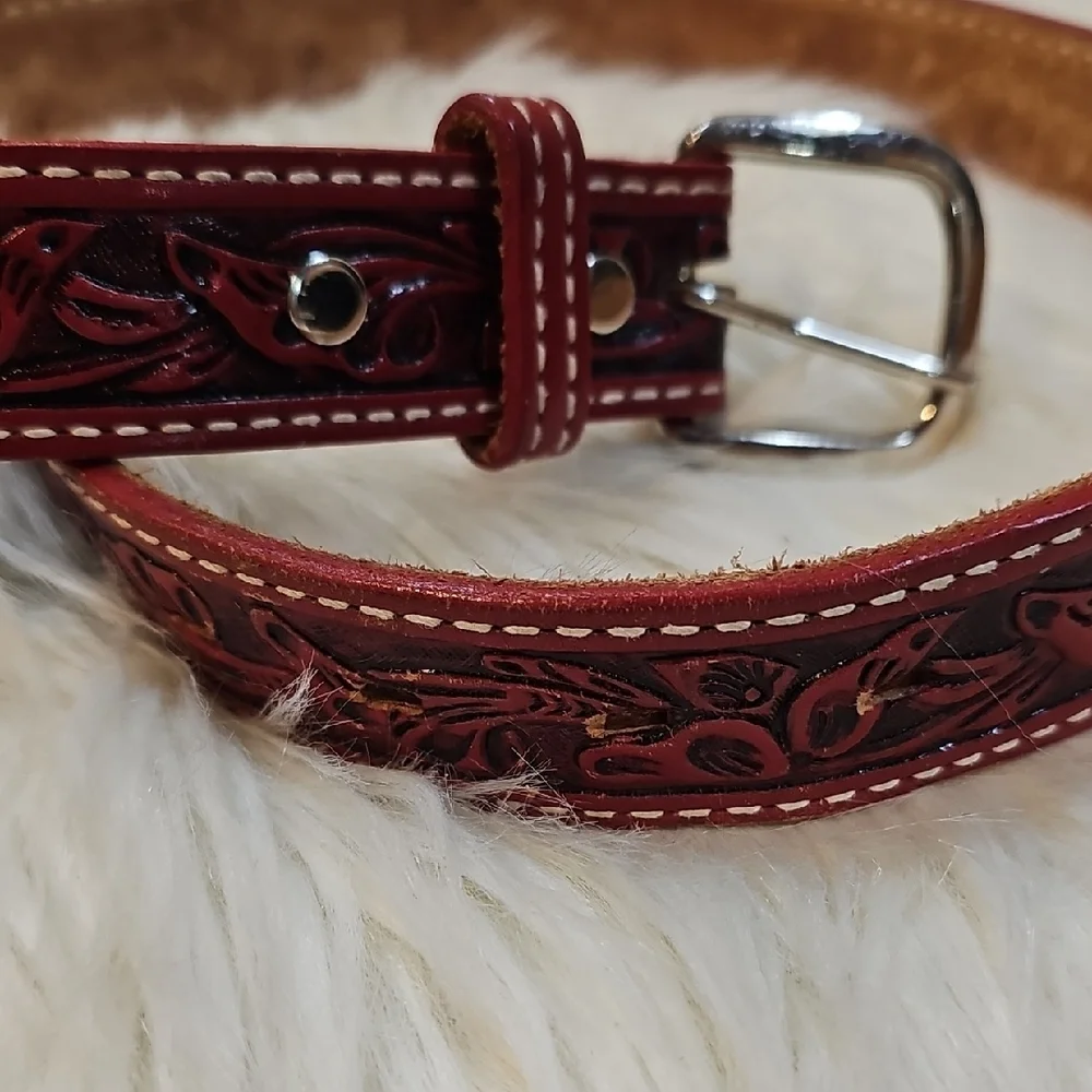 ACME Red Embossed Leather Belt - Size 28
